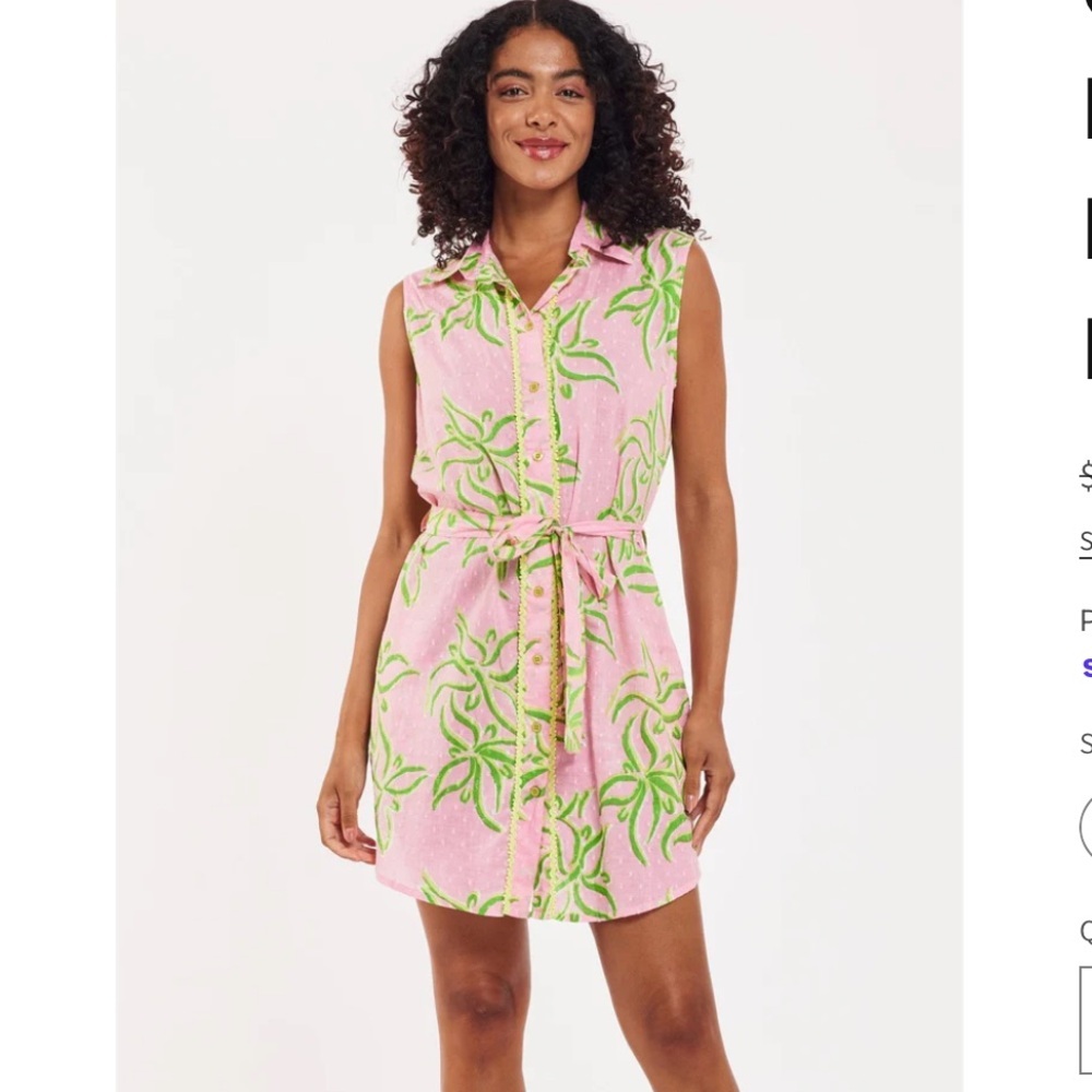 Tuckernuck Pink and Green Sleeveless Shirt Dress